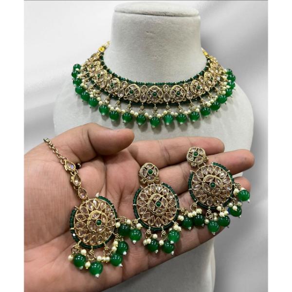 Hira Collection Crystal Stone Necklace Set With Maang Tikka