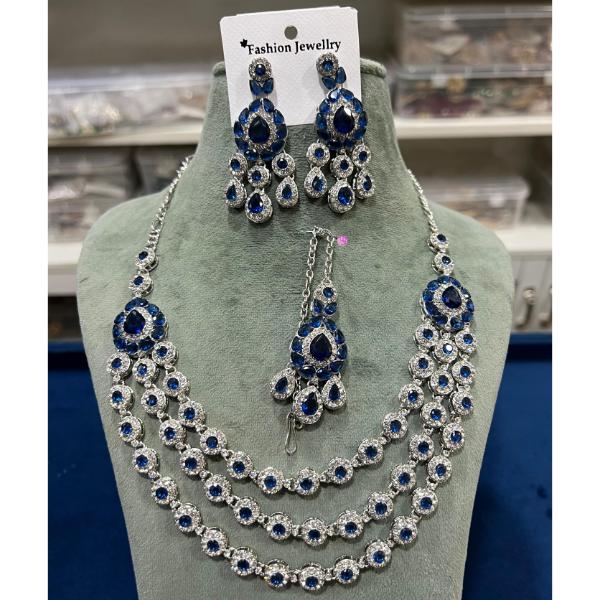 Hira Collection Austrian Stone Necklace Set With Maang Tikka