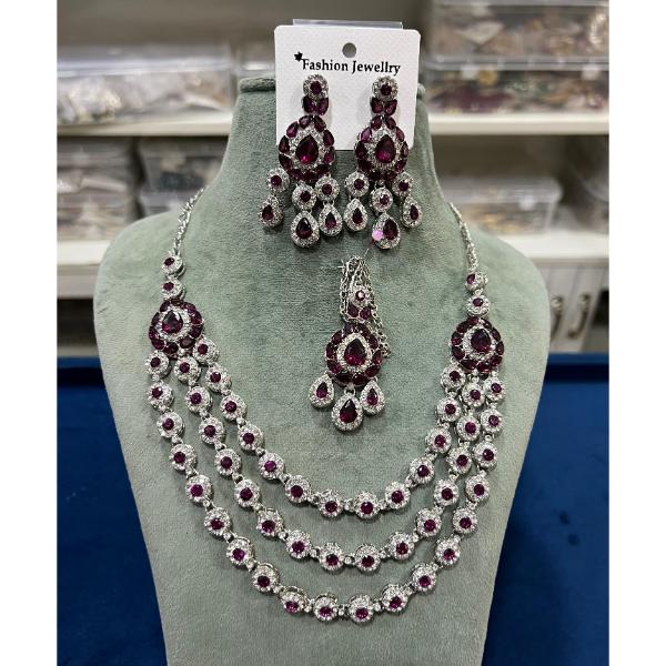 Hira Collection Austrian Stone Necklace Set With Maang Tikka