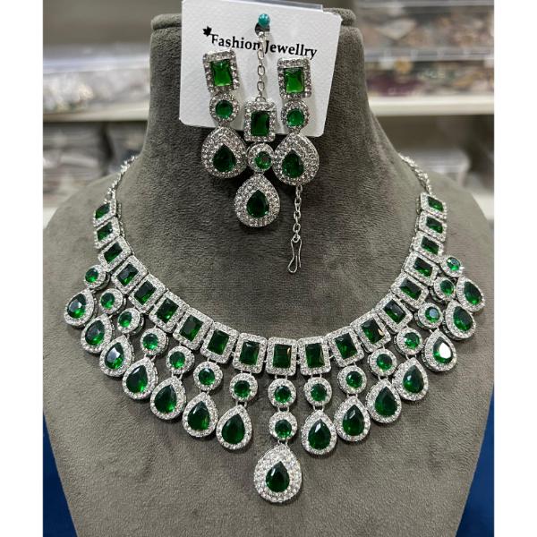 Hira Collection Austrian And Crystal Stone Necklace Set With Maang Tikka