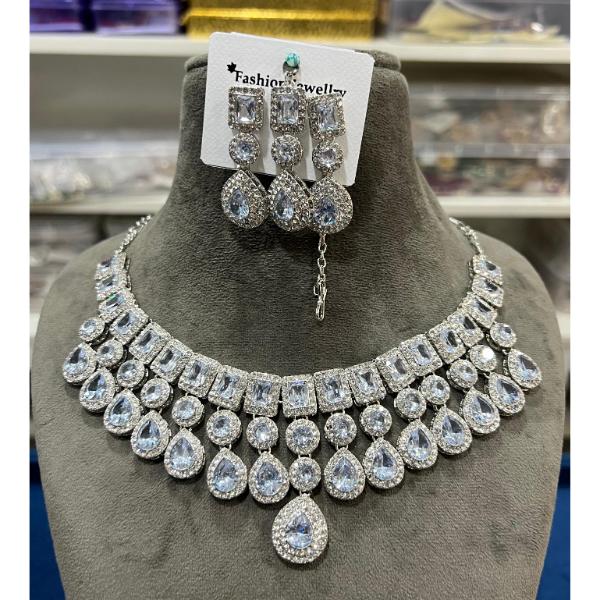 Hira Collection Austrian And Crystal Stone Necklace Set With Maang Tikka