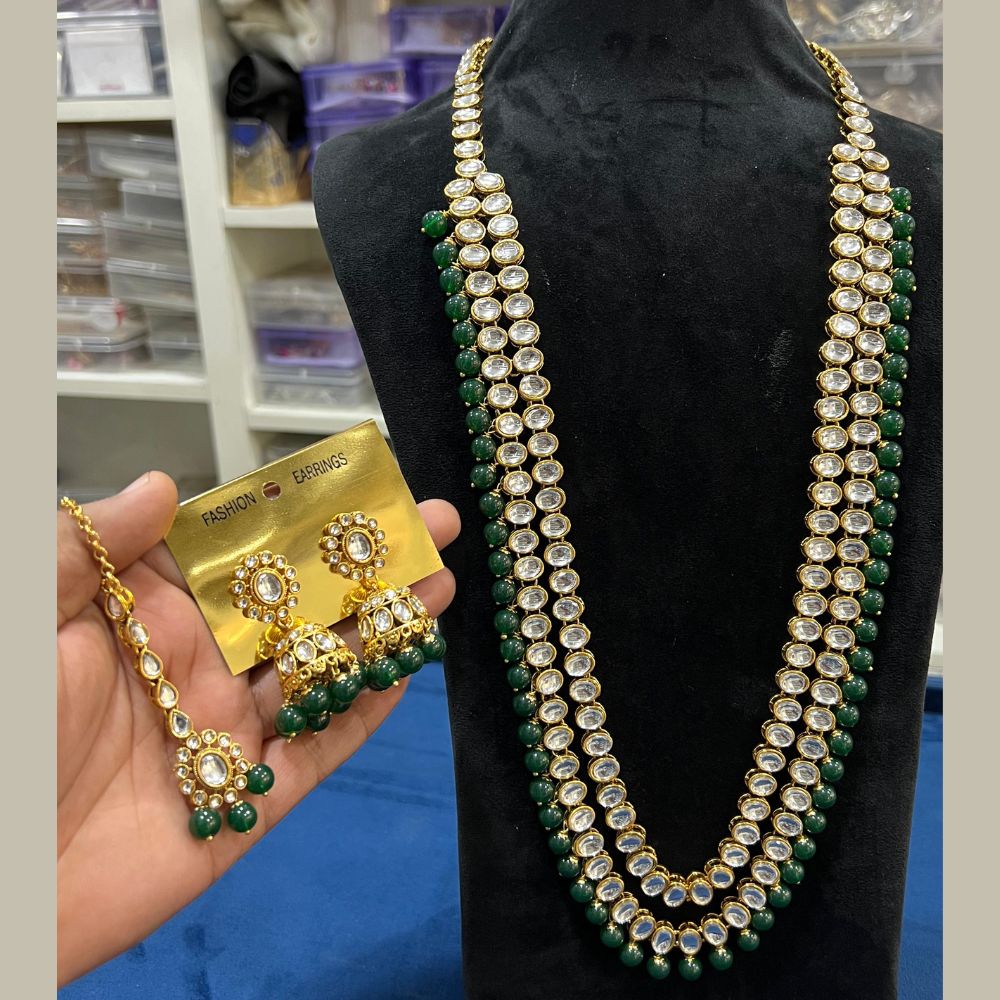 Hira Collection Kundan Stone And Beads Necklace Set With Maang Tikka