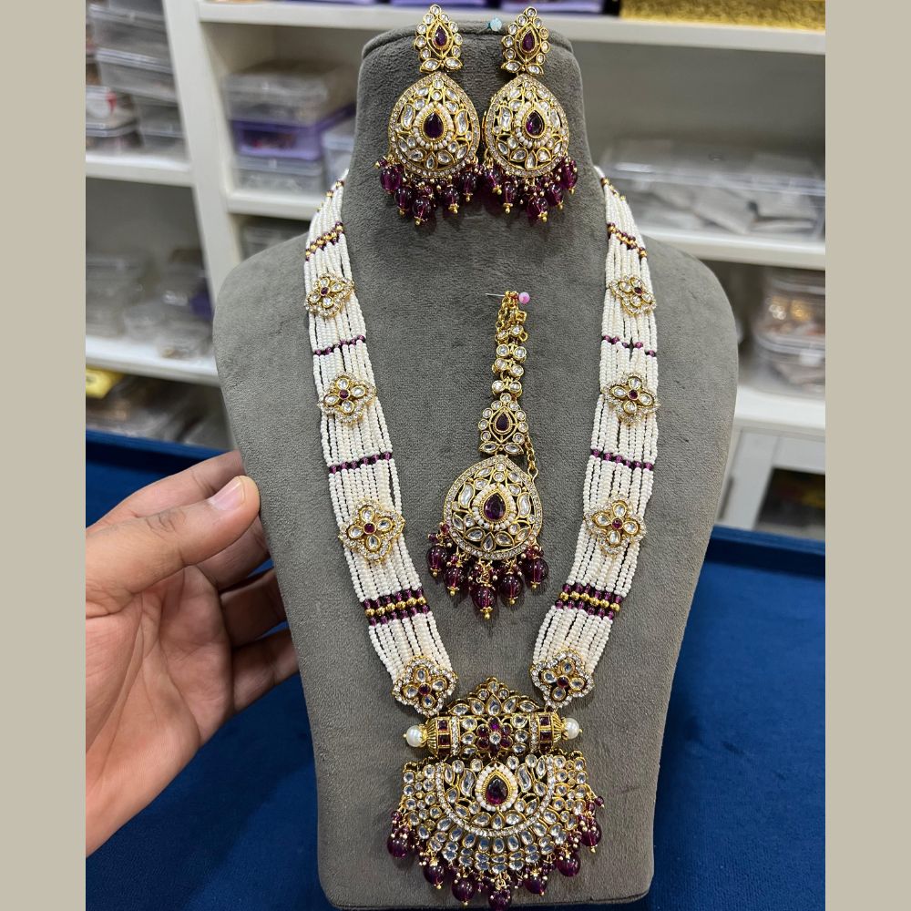 Hira Collection Kundan Stone And Beads Necklace Set With Maang Tikka