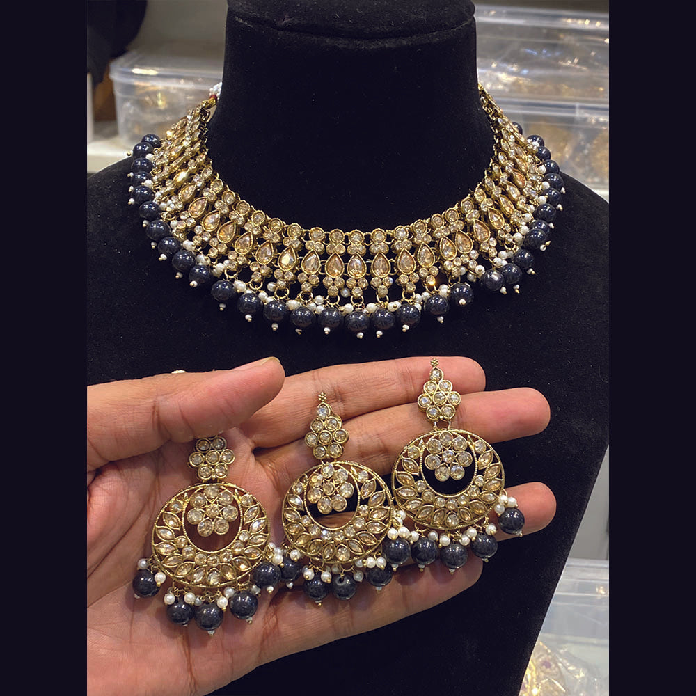 Hira Collection Crystal Stone Necklace Set With Maang Tikka