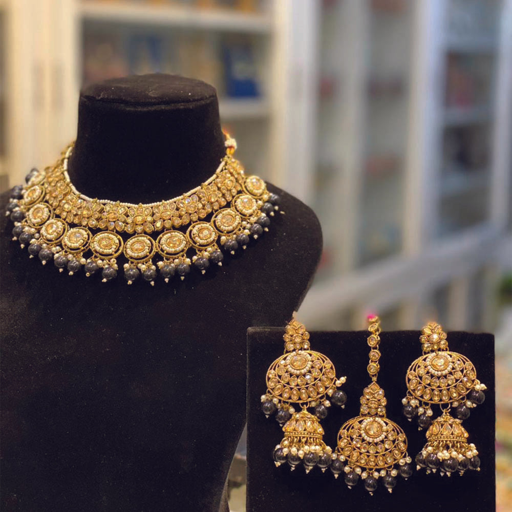 Hira Collection Crystal Stone Necklace Set With Maang Tikka