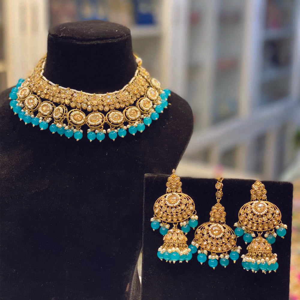 Hira Collection Crystal Stone Necklace Set With Maang Tikka