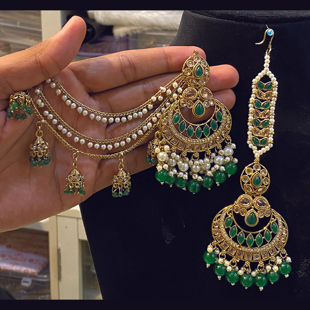 Hira Collection Crystal Stone Dangler Earrings With Maang Tikka