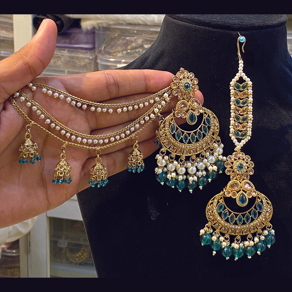 Hira Collection Crystal Stone Dangler Earrings With Maang Tikka