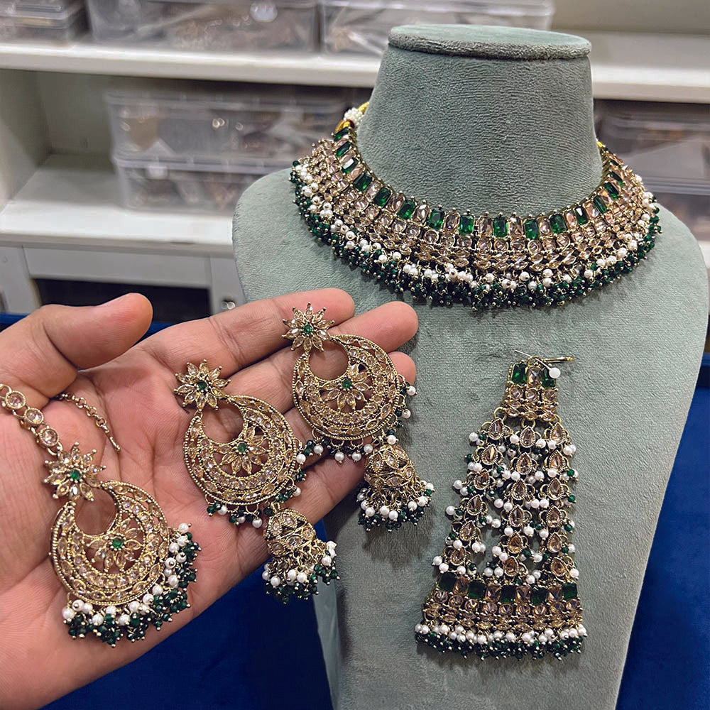 Hira Collection Kundan Stone Necklace Set With Maang Tikka