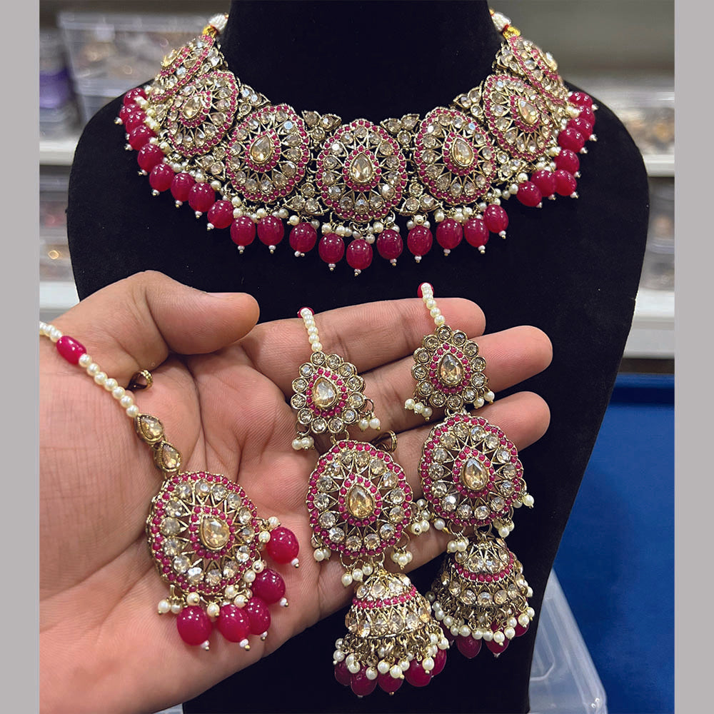 Hira Collection Kundan Stone Necklace Set With Maang Tikka