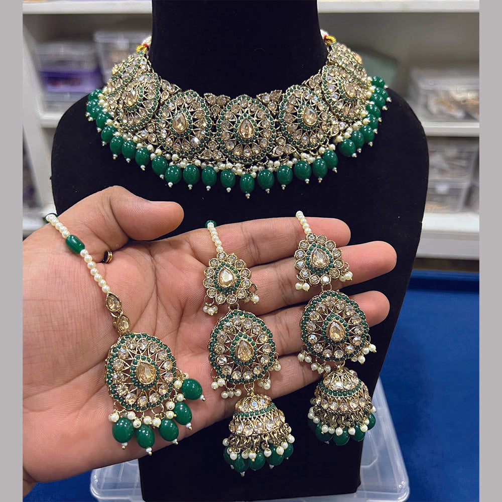 Hira Collection Kundan Stone Necklace Set With Maang Tikka