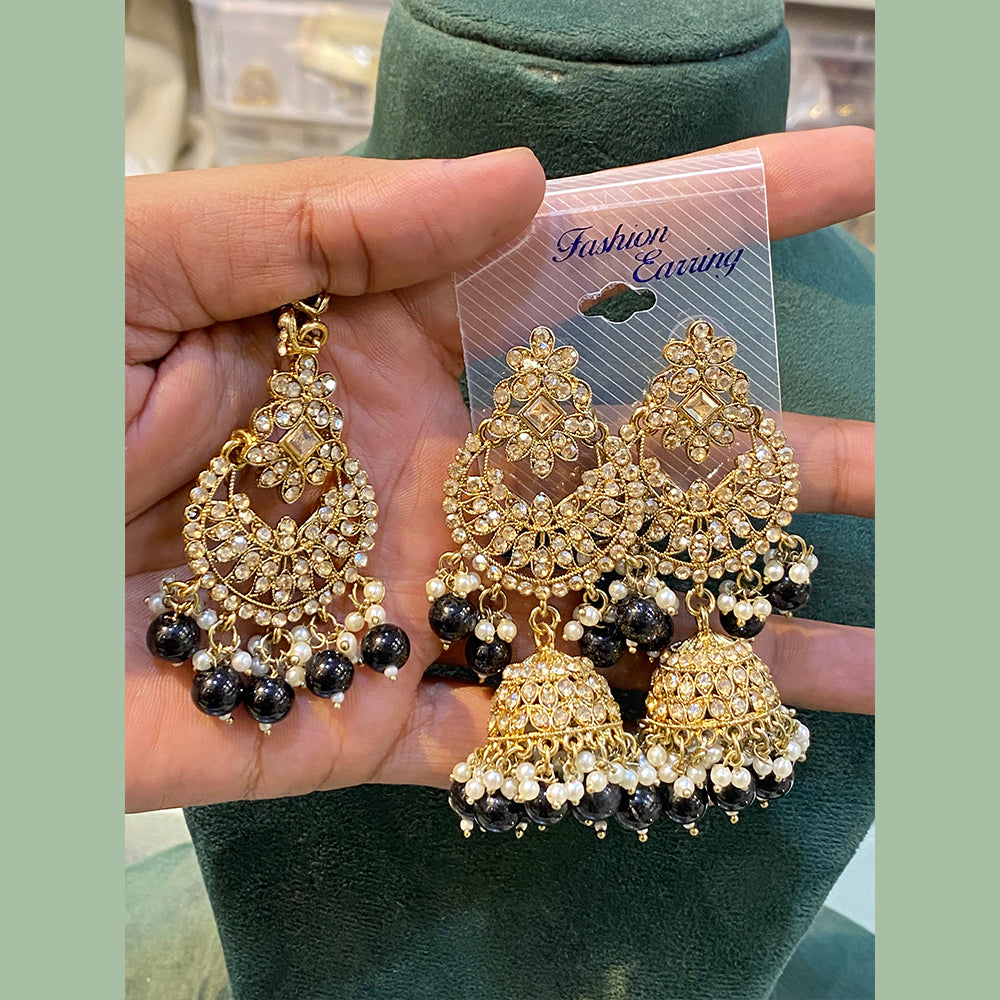 Hira Collection Crystal Stone Jhumki Earrings With Maang Tikka