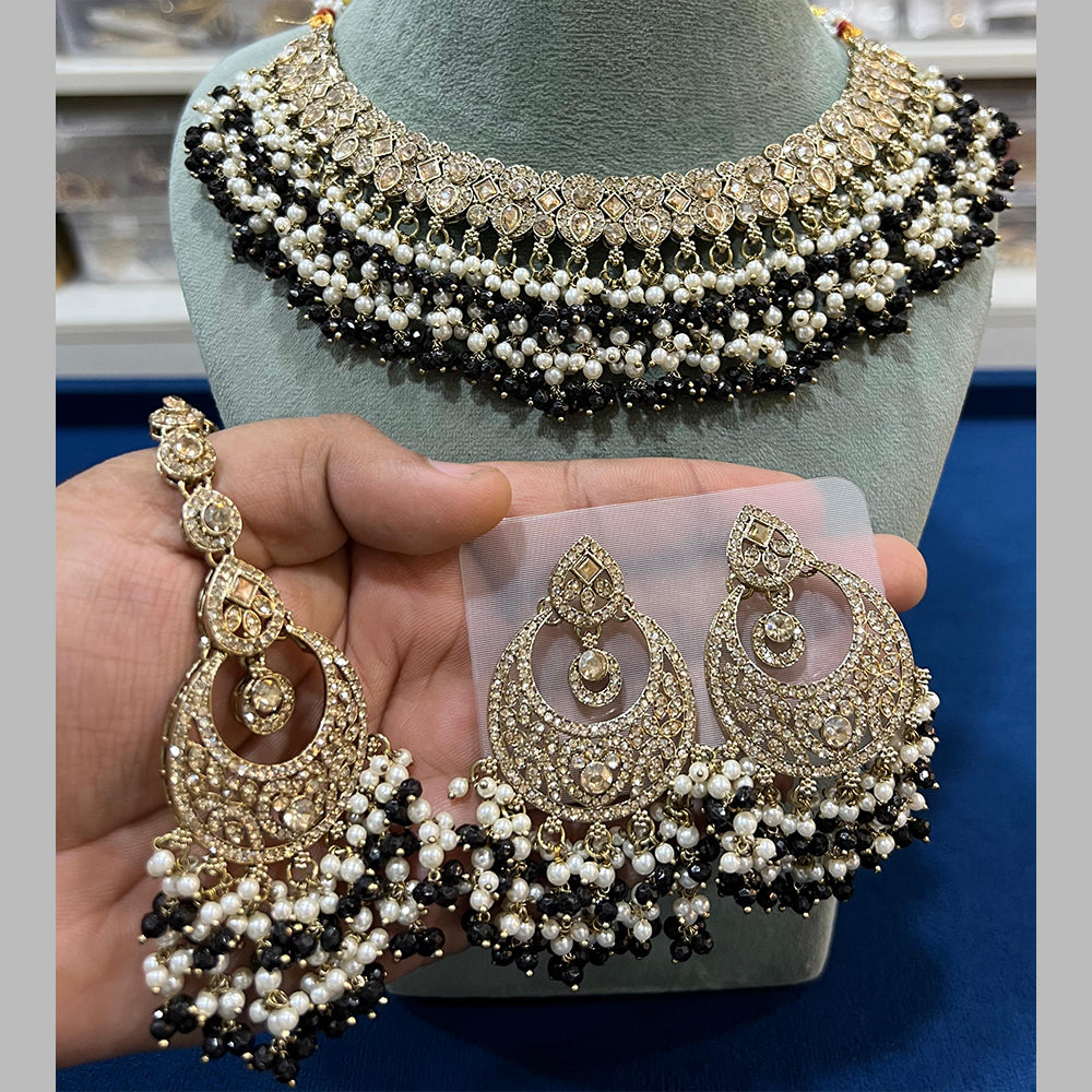 Hira Collection Crystal Stone Necklace Set With Maang Tikka