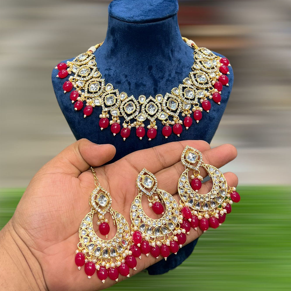 Hira Collection Kundan Stone Necklace Set With Maang Tikka