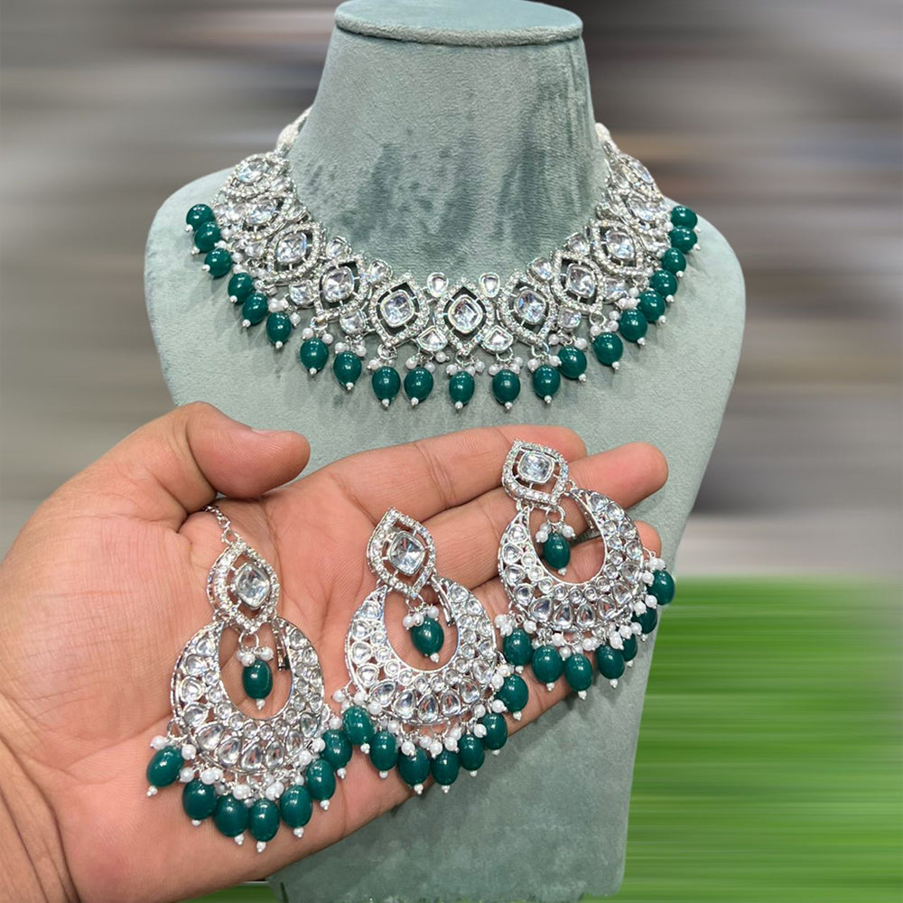 Hira Collection Kundan Stone Necklace Set With Maang Tikka