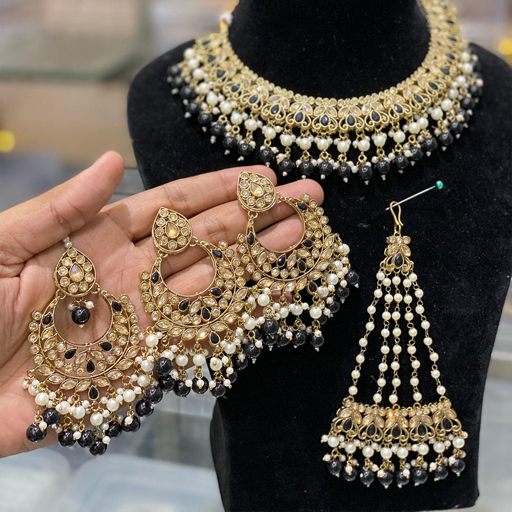 Hira Collection Crystal Stone Necklace Set With Maang Tikka