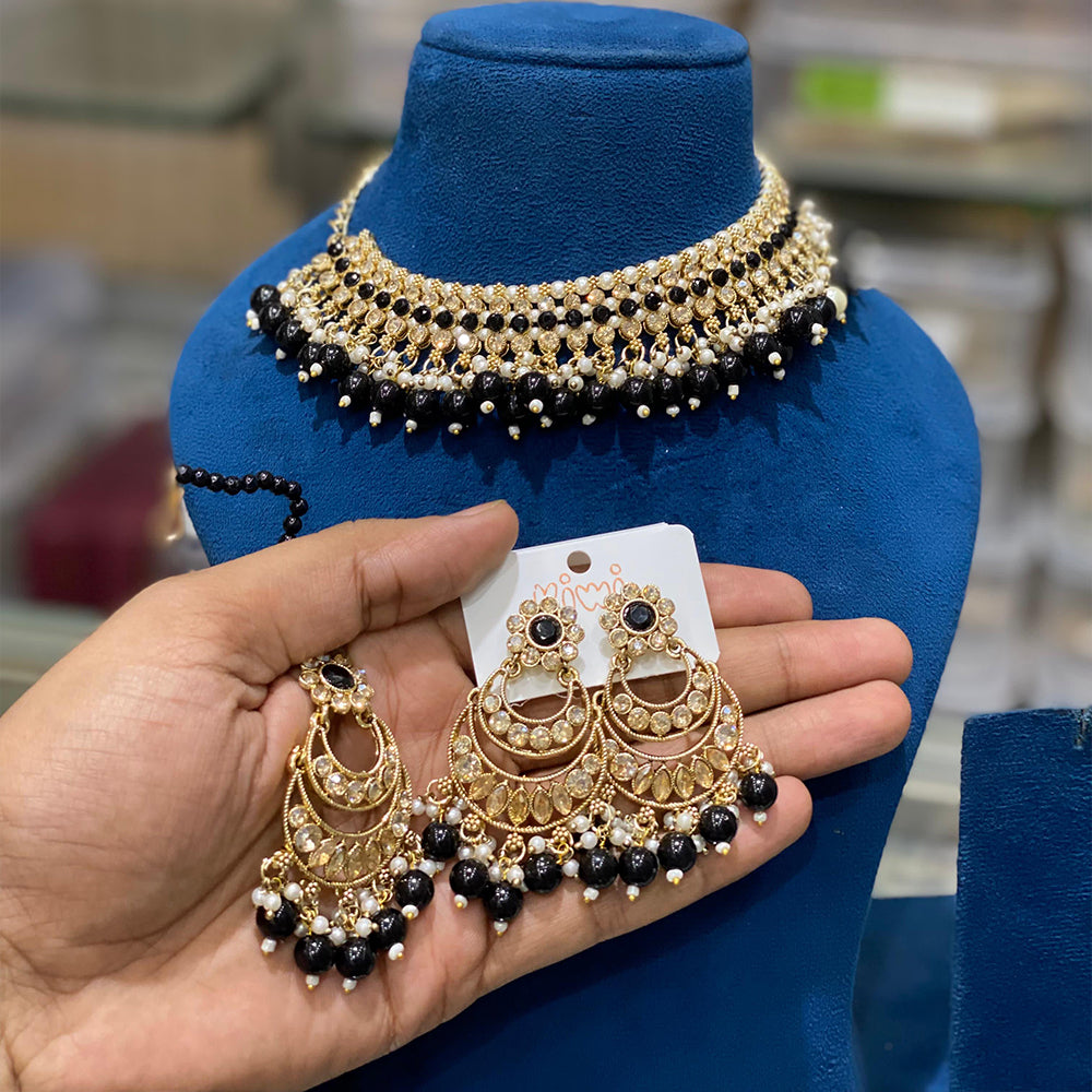 Hira Collection Crystal Stone Necklace Set With Maang Tikka