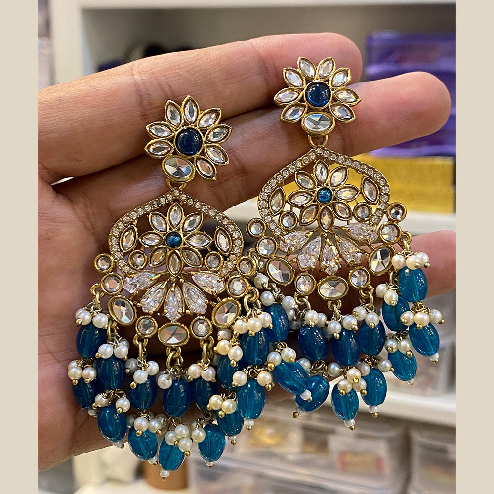 Hira Collection Kundan Stone Dangler Earrings With Maang Tikka