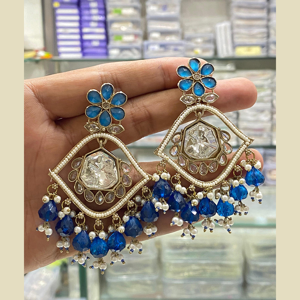 Hira Collection Kundan Stone Dangler Earrings With Maang Tikka