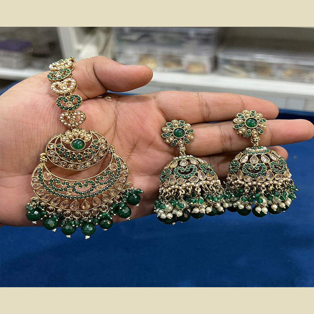 Hira Collection Pota Stone Dangler Earrings Maang Tikka