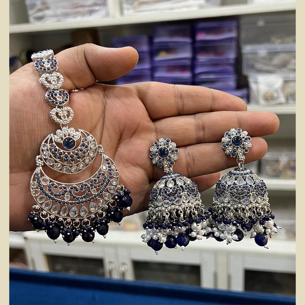 Hira Collection Pota Stone Dangler Earrings Maang Tikka