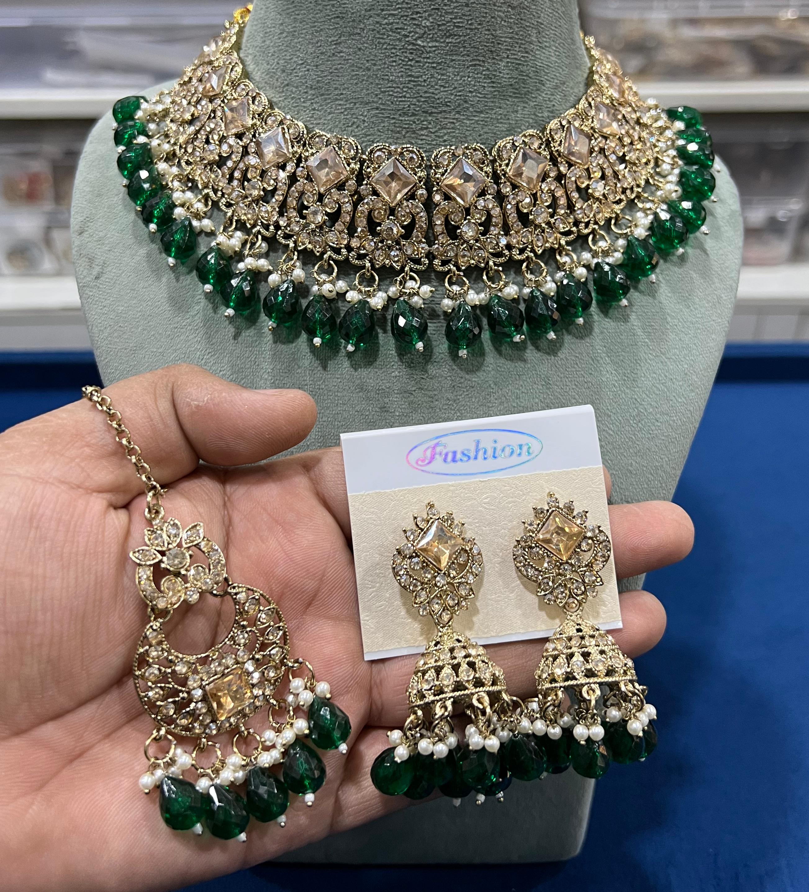 Hira Collection Austrion Stone Necklace Set With Maang Tikka