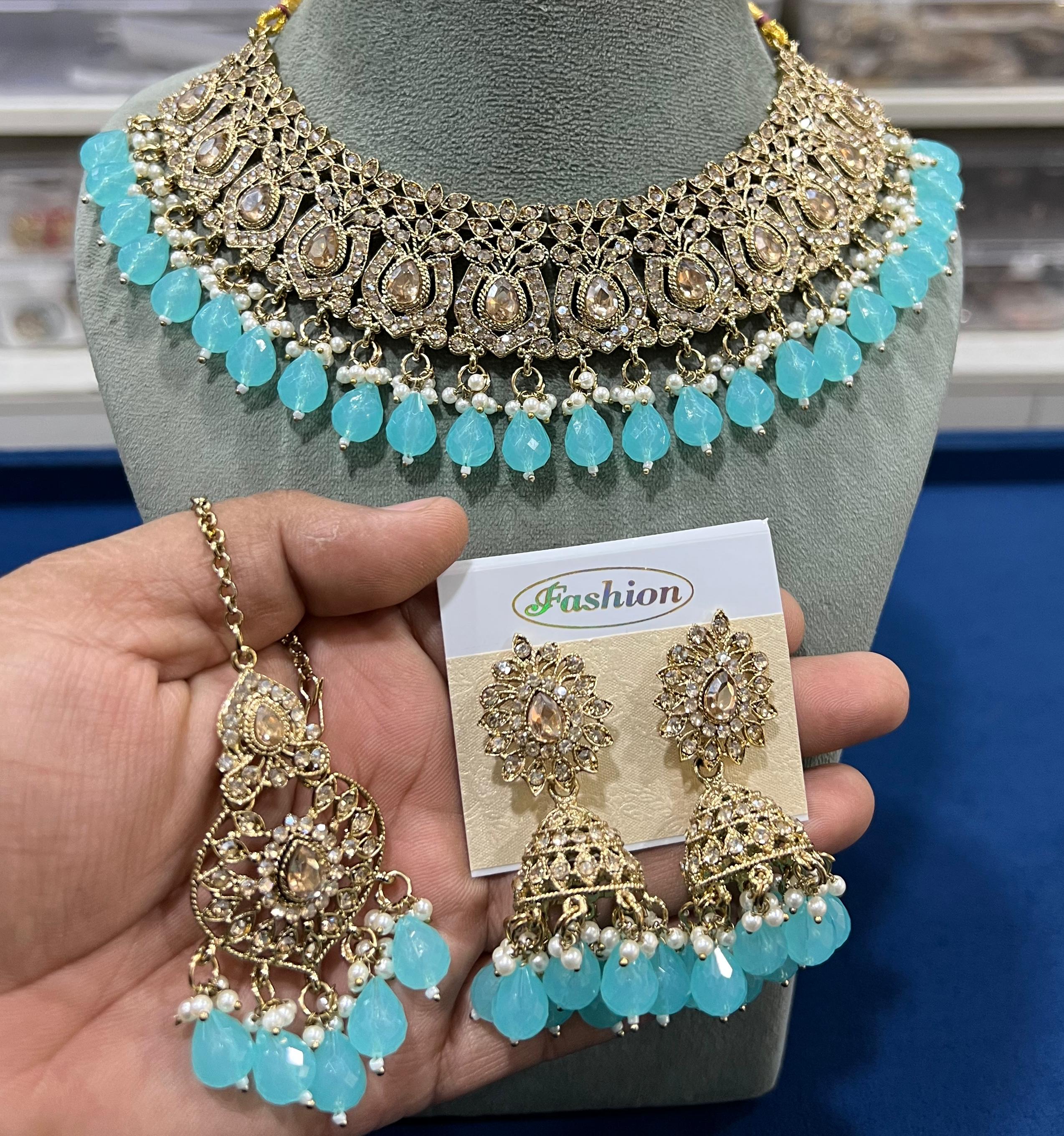 Hira Collection Austrion Stone Necklace Set With Maang Tikka