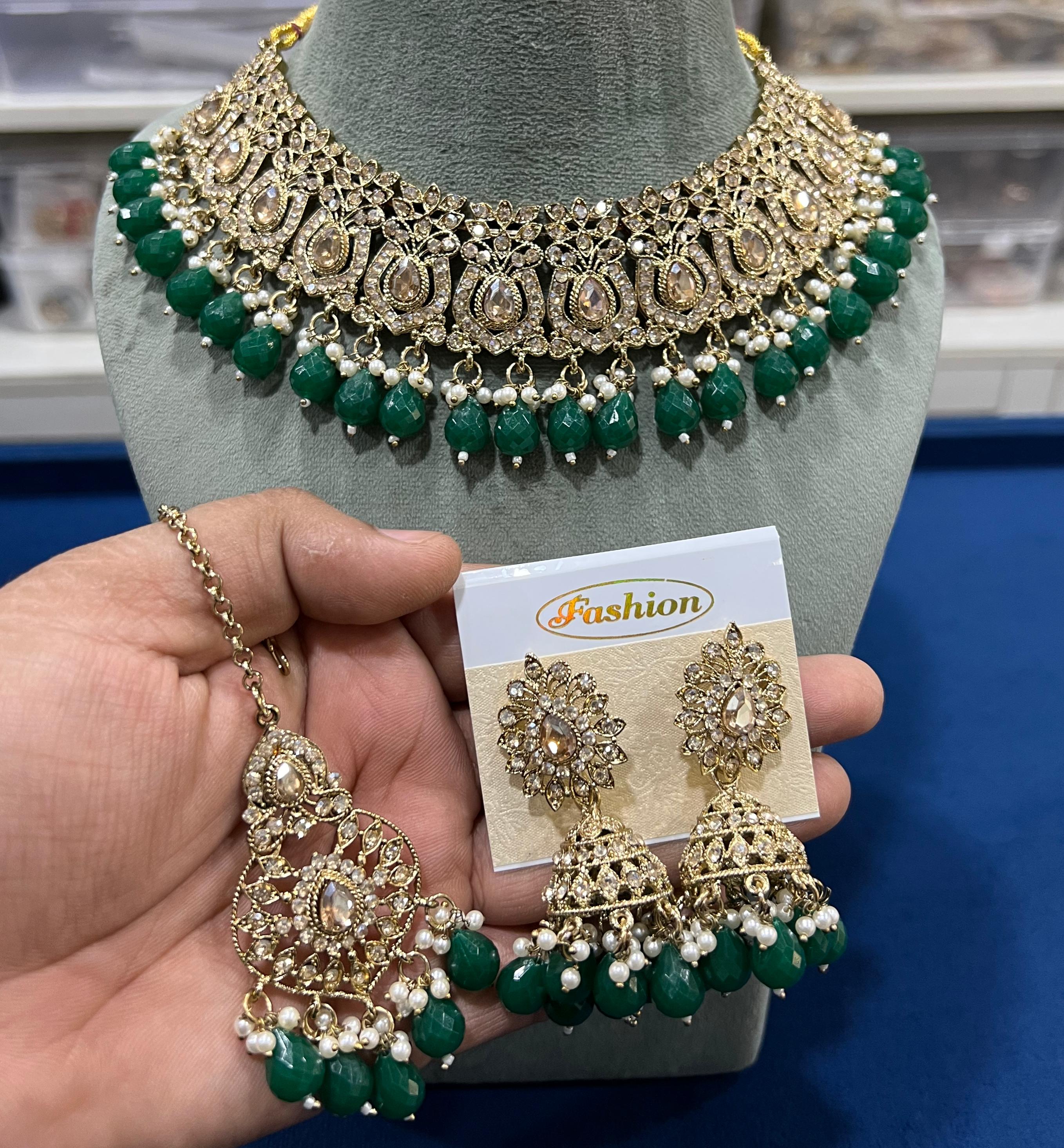 Hira Collection Austrion Stone Necklace Set With Maang Tikka