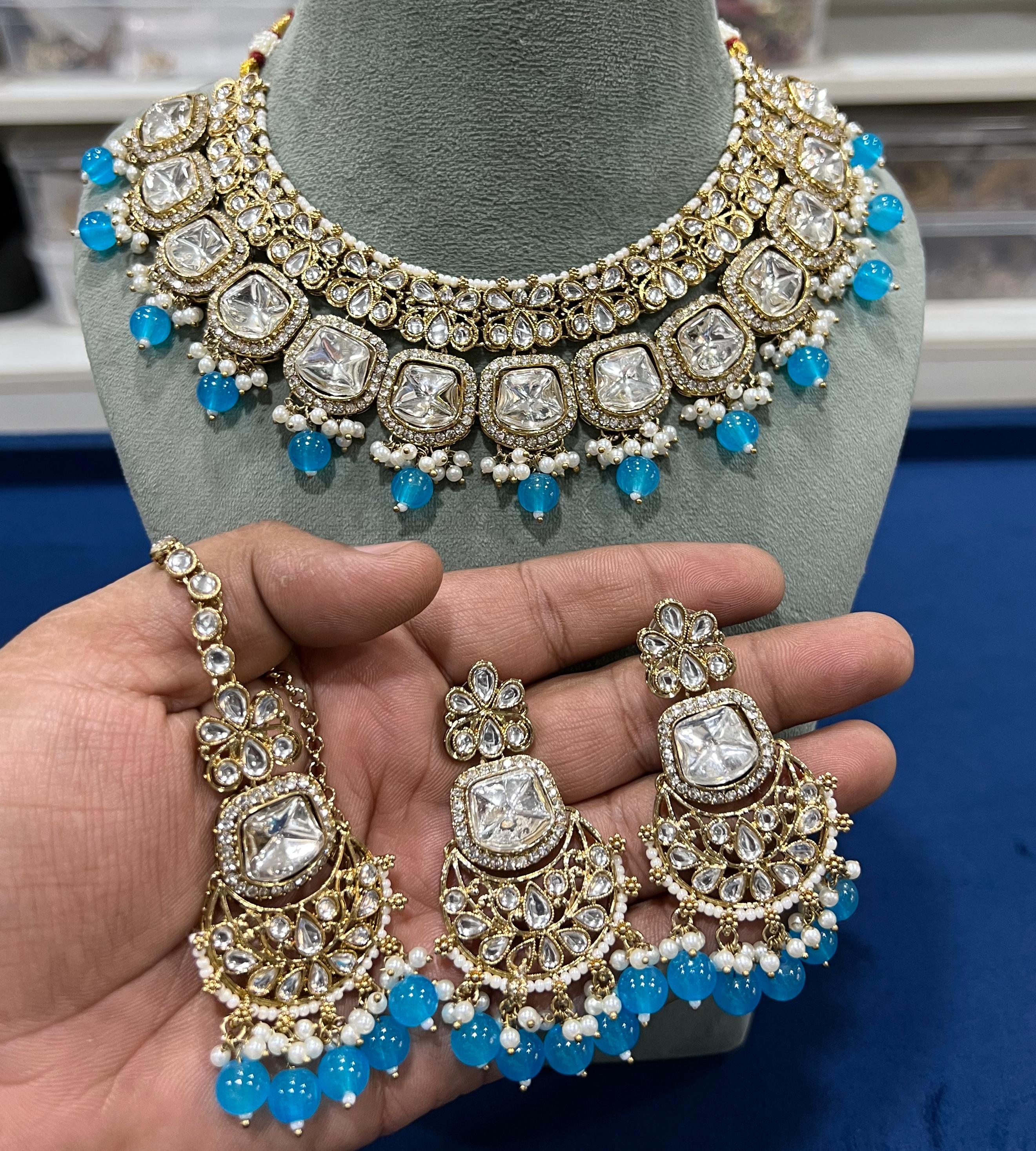 Hira Collection Austrion Stone Necklace Set With Maang Tikka