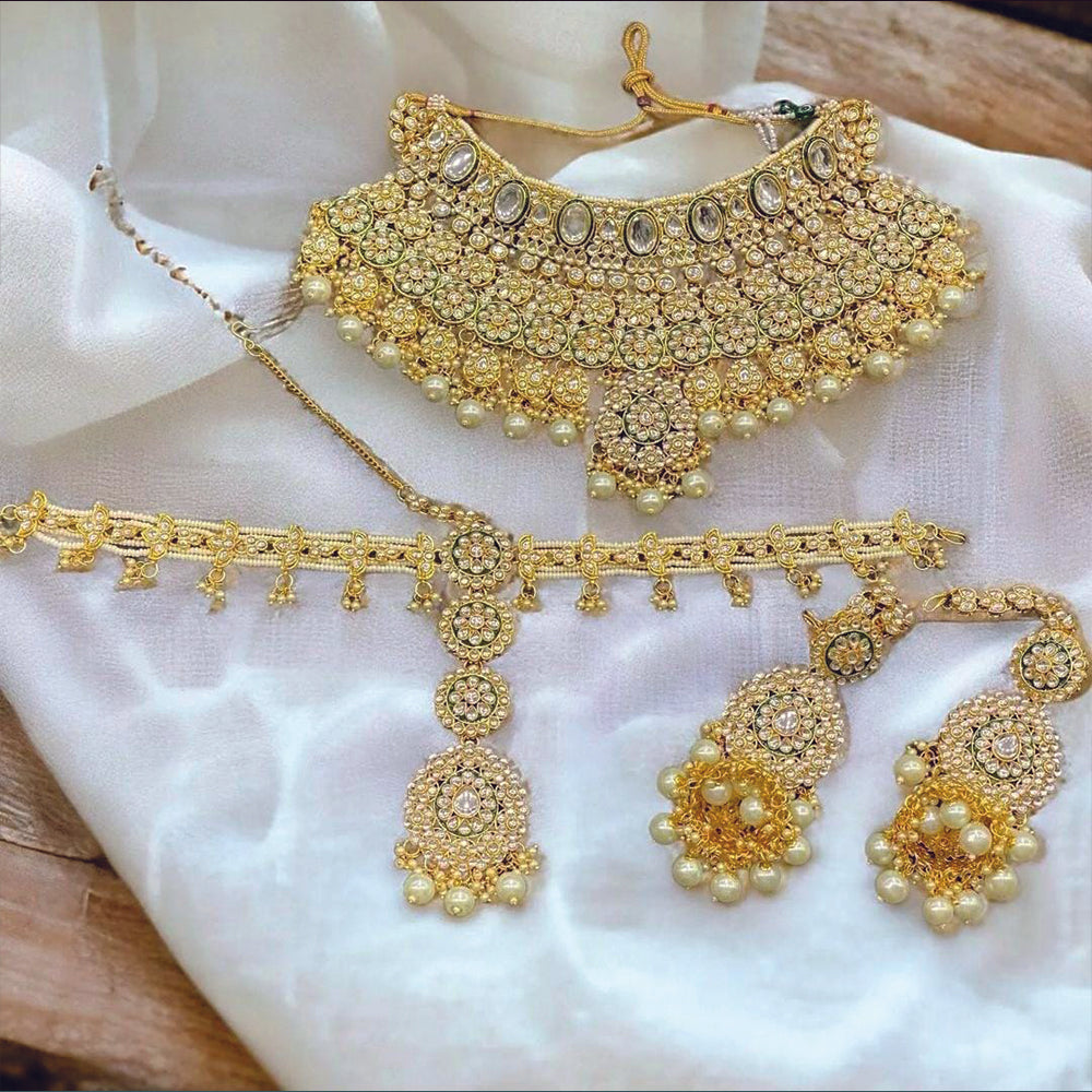 India Art Kundan And Beads Necklace Set With Maang Tikka