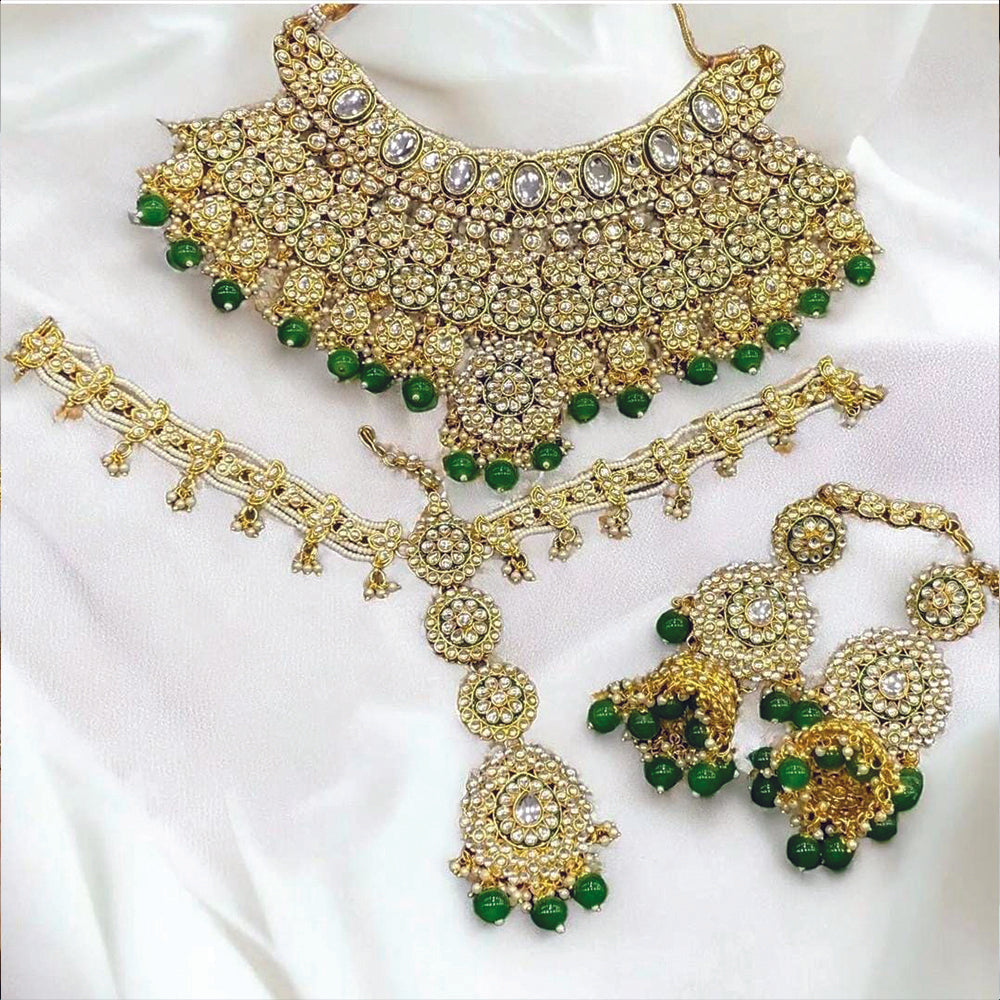 India Art Kundan And Beads Necklace Set With Maang Tikka