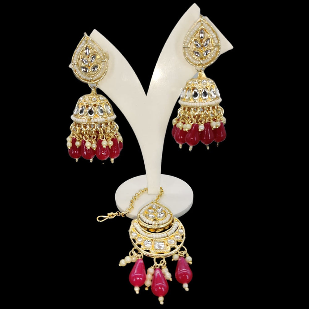 Lucentarts Jewellery Kundan Stone Jhumki Earrings With Maang Tikka