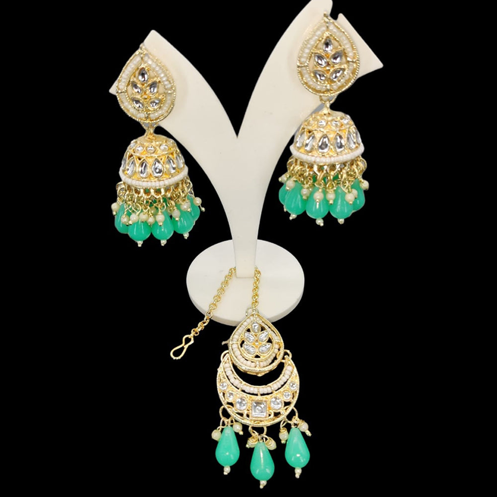 Lucentarts Jewellery Kundan Stone Jhumki Earrings With Maang Tikka