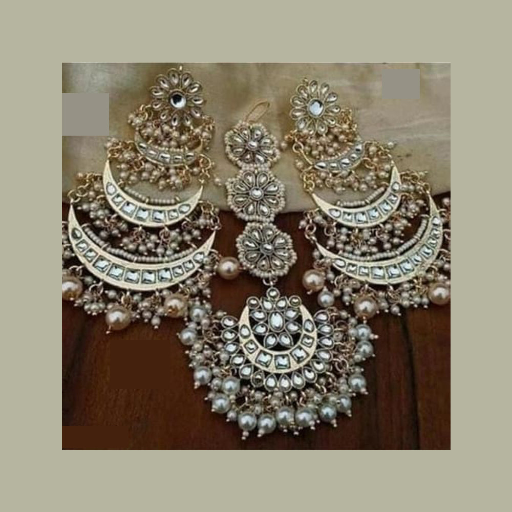 Lucentarts Jewellery Kundan Stone Dangler Earrings With Maang Tikka