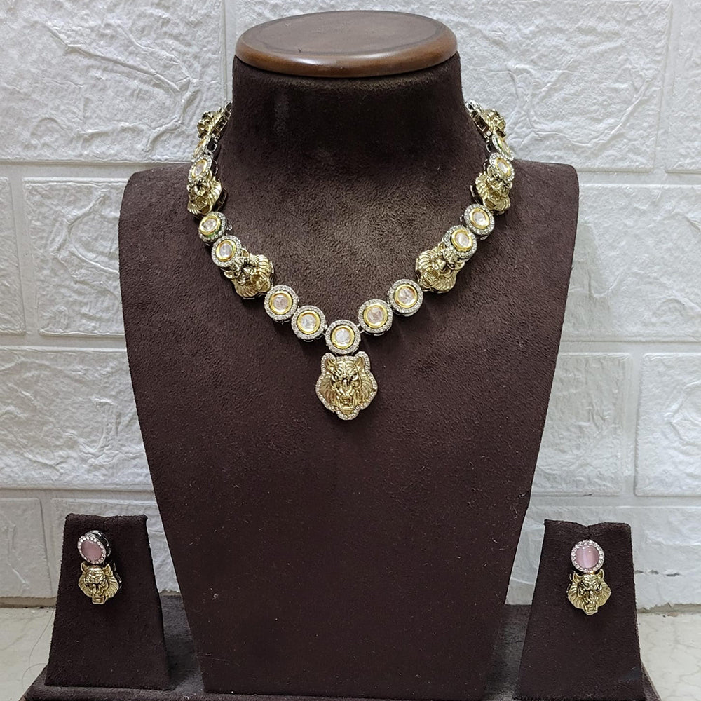 FS Collection Two Tone AD Stone Necklace Set