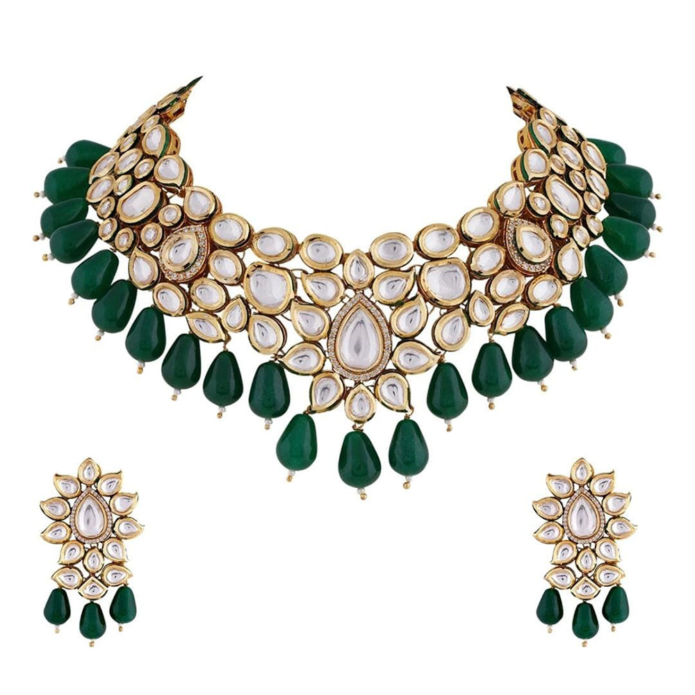 FS Collection Gold Plated Kundan Stone Necklace Set