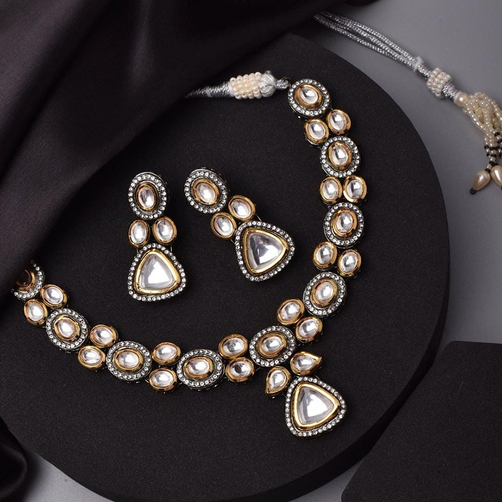 FS Collection 2 Tone Plated Kundan Stone Necklace Set