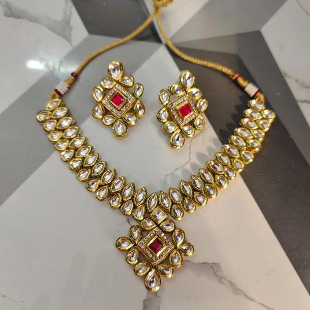 FS Collection Gold Plated Kundan Stone Necklace Set