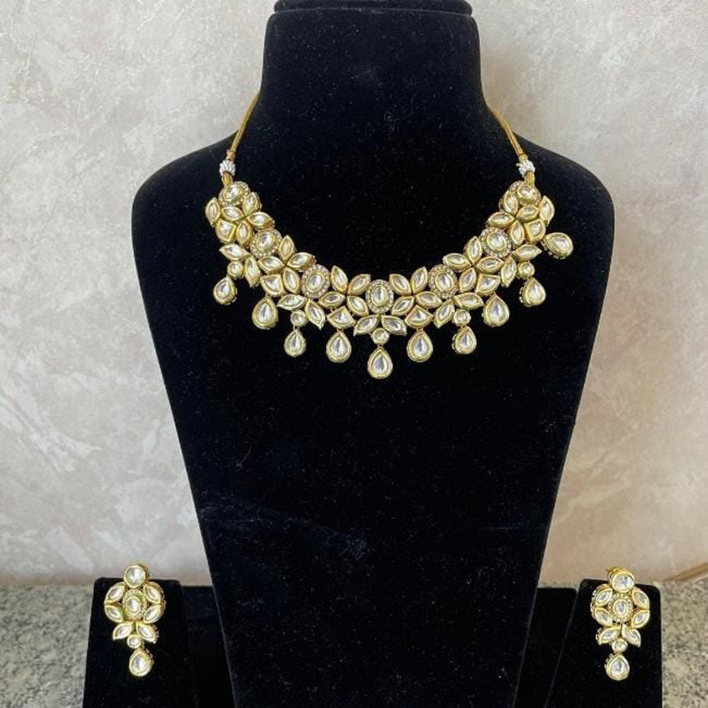 FS Collection Gold Plated Kundan Stone Necklace Set