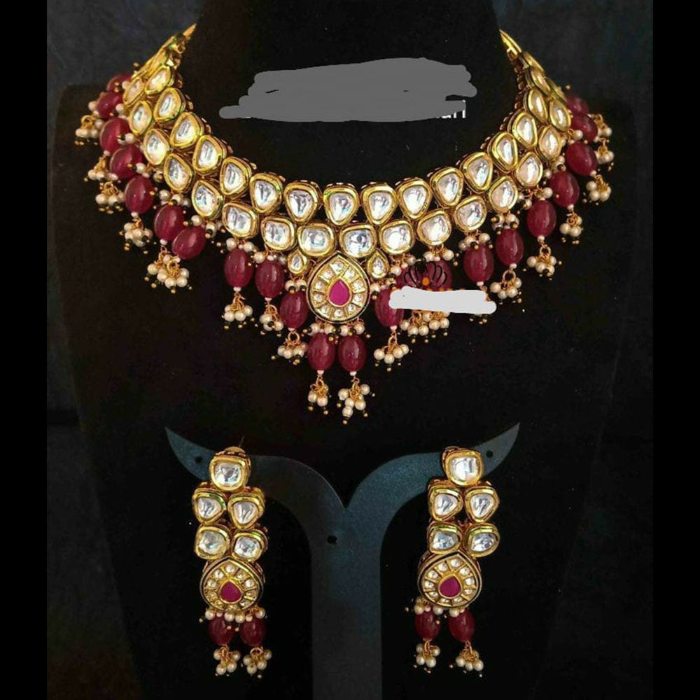 FS Collection Gold Plated Kundan Stone Necklace Set