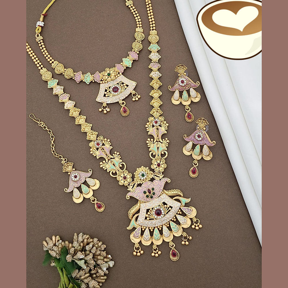 FS Collection Gold Plated Meenakari & Pota Stone Necklace Set