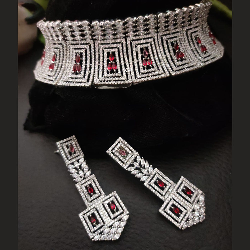 FS Collection Silver Plated AD Stone Necklace Set