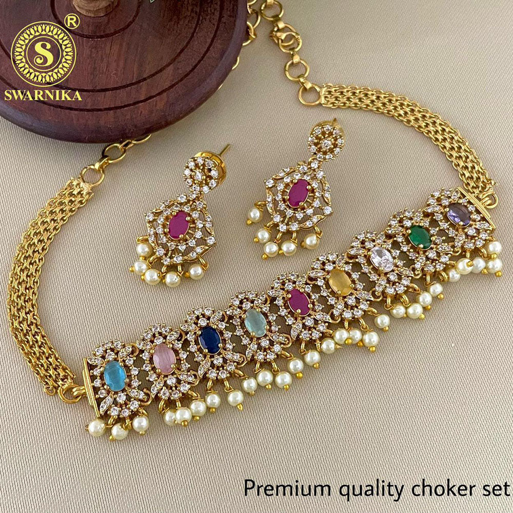 FS Collection Gold Plated Austrian Stone Choker Necklace Set