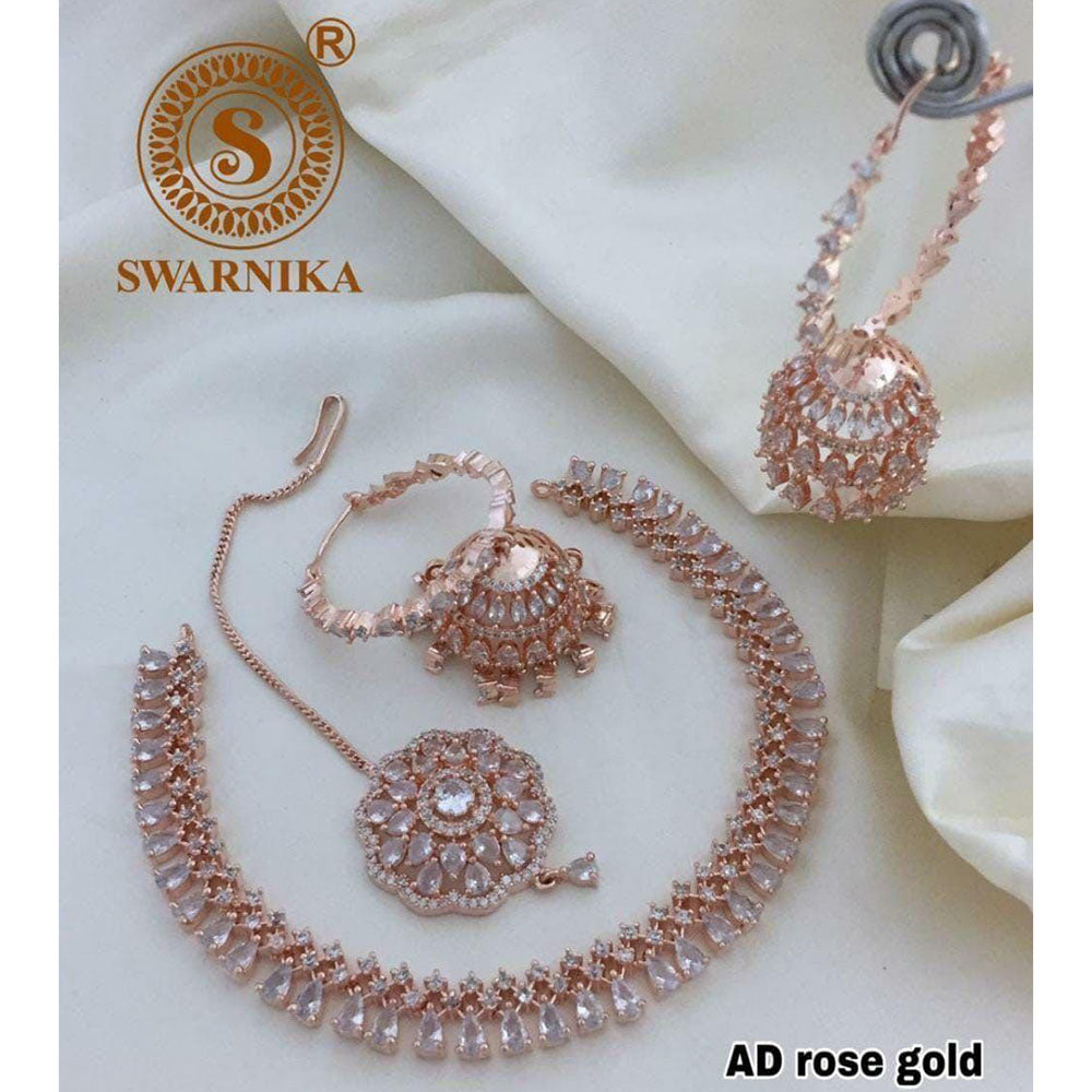 FS Collection Rose Gold Plated Ad Stone Choker Necklace Set