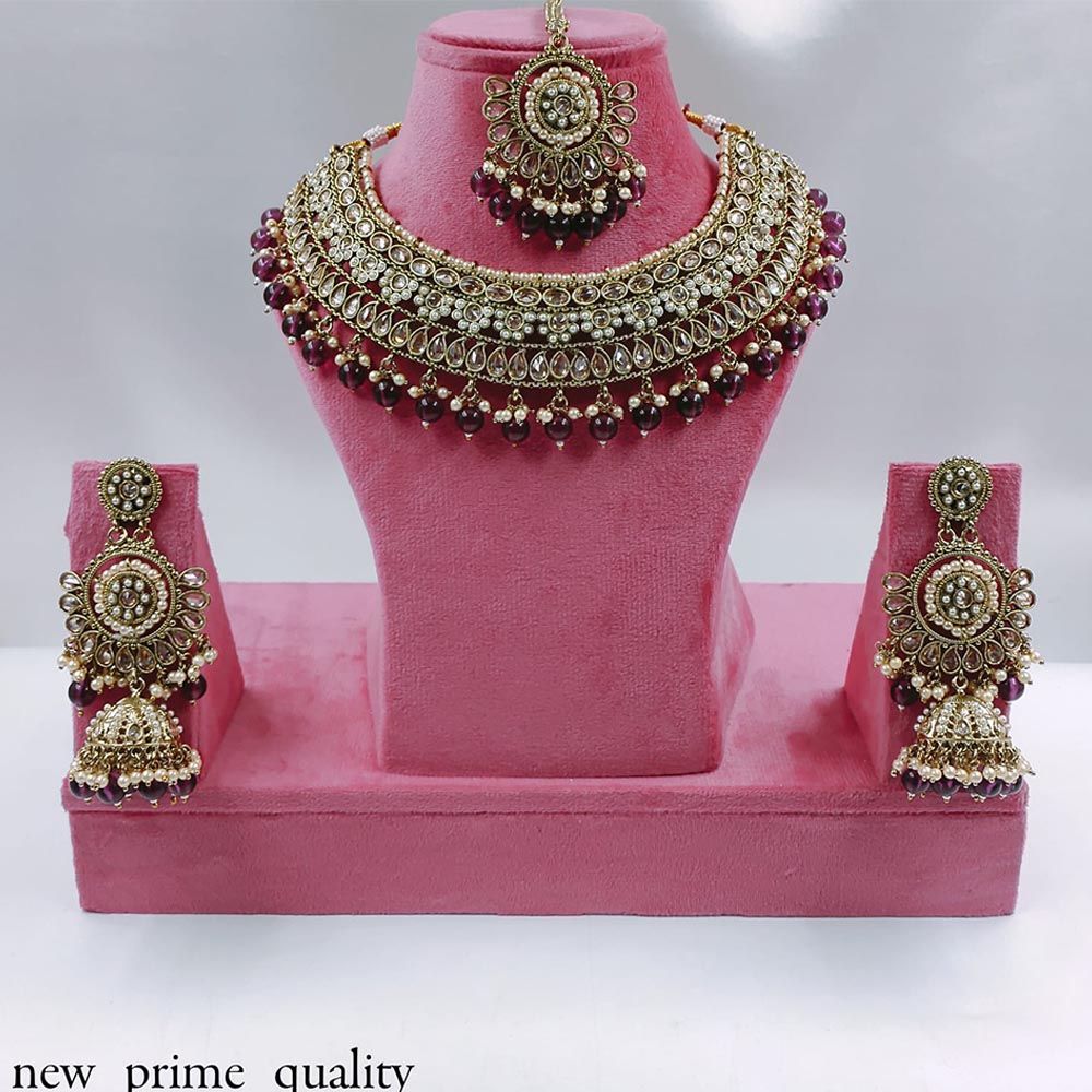 FS Collection Kundan Stone & Beads Necklace Set