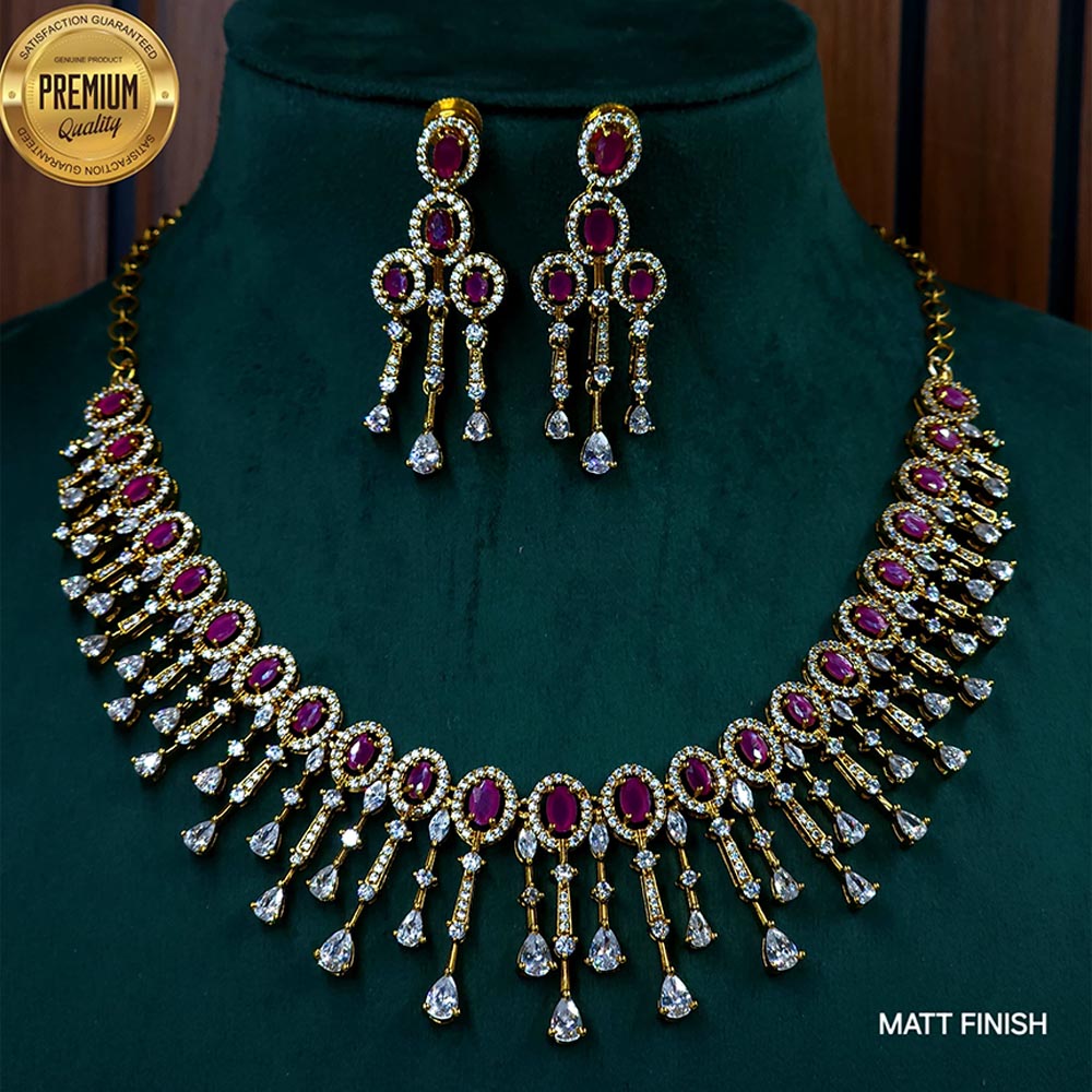 FS Collection Gold Plated Ruby Stone Necklace Set