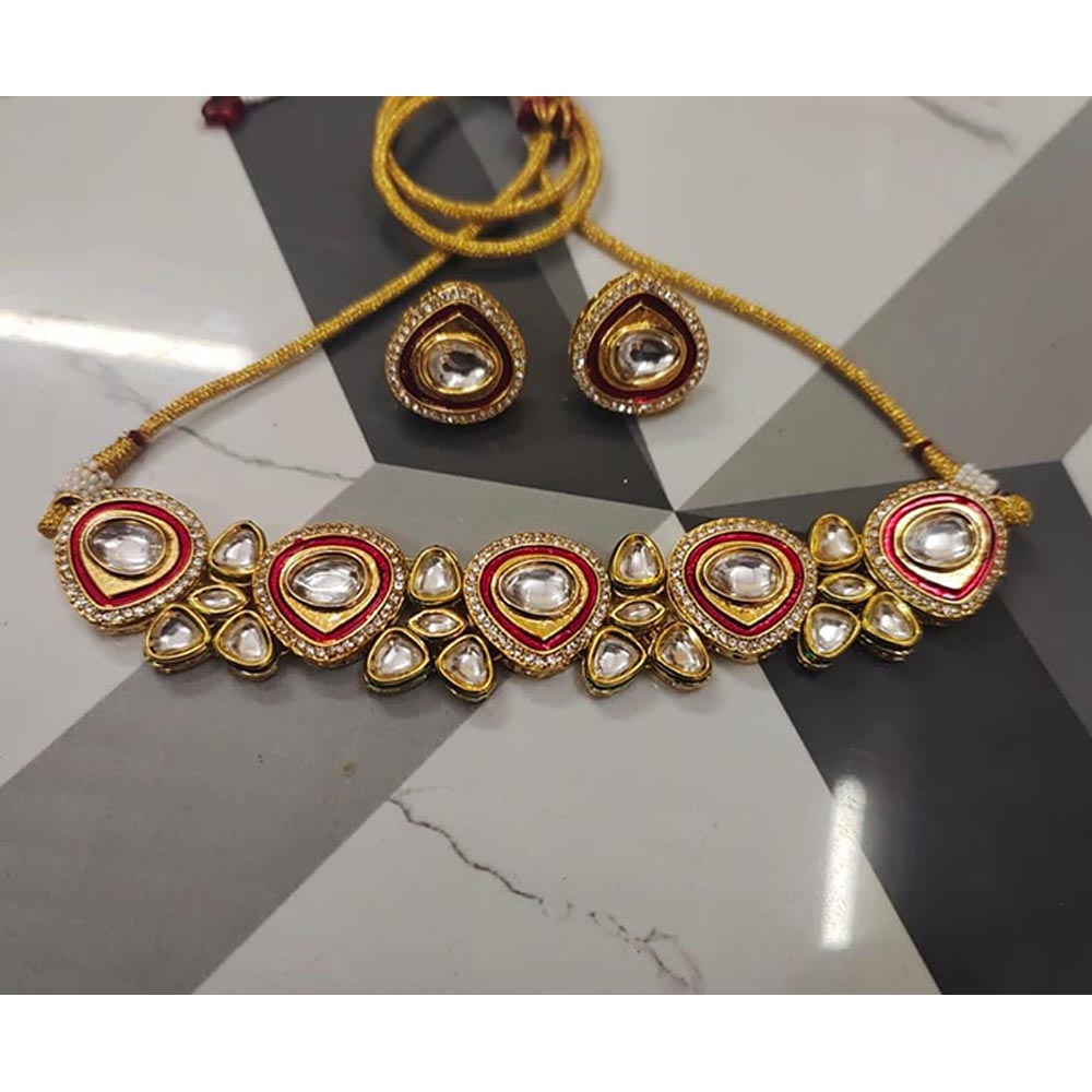 FS Collection Gold Plated Kundan Stone Necklace Set