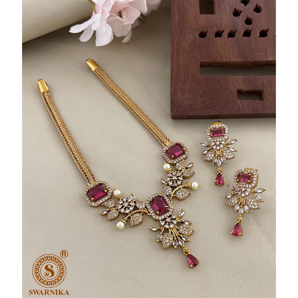 FS Collection Gold Plated Ruby Stone Necklace Set