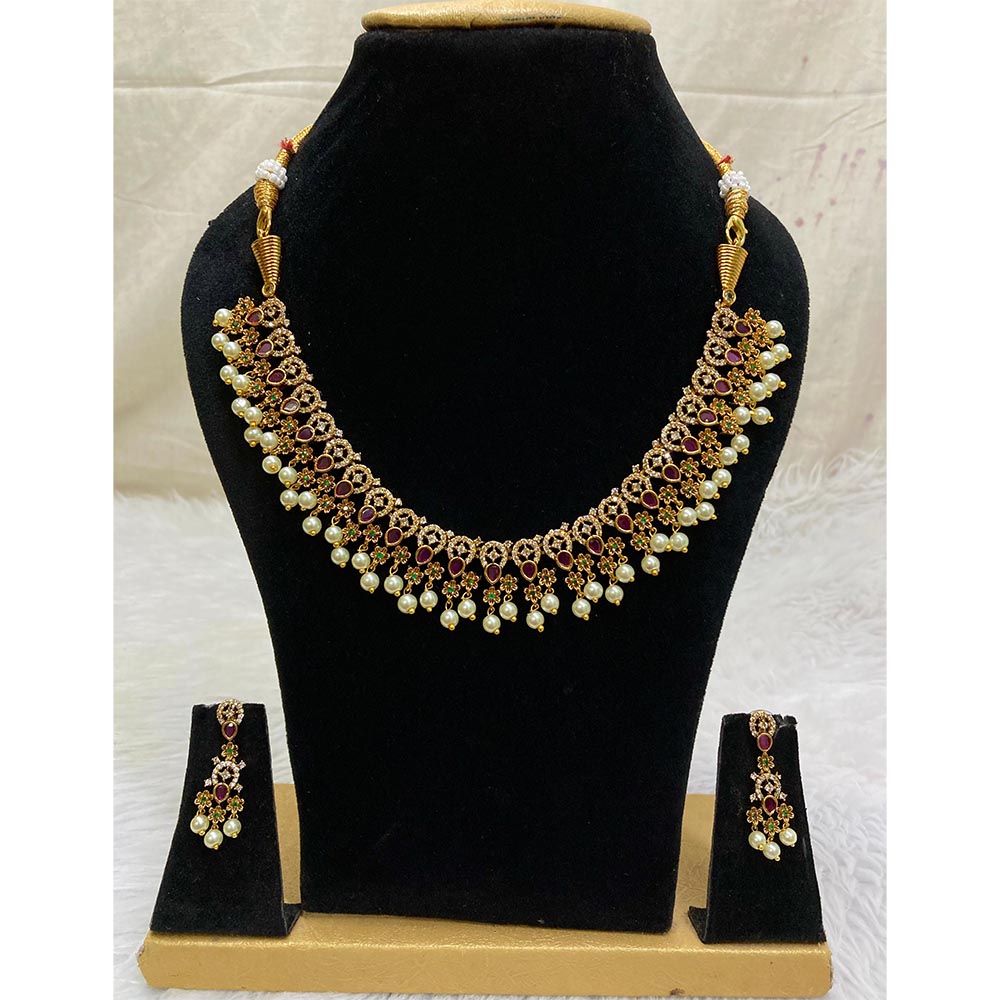 FS Collection Gold Plated AD Stone Necklace Set