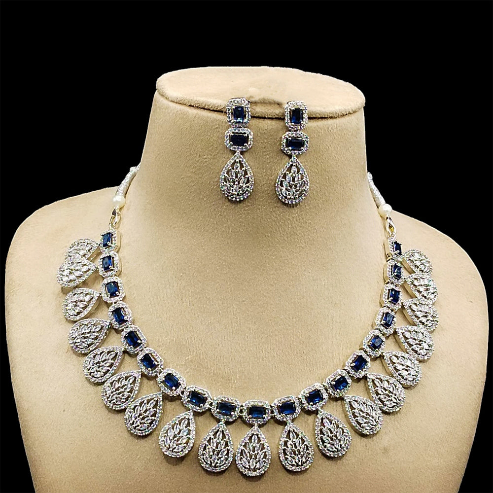 FS Collection Silver Ad Stone Necklace Set